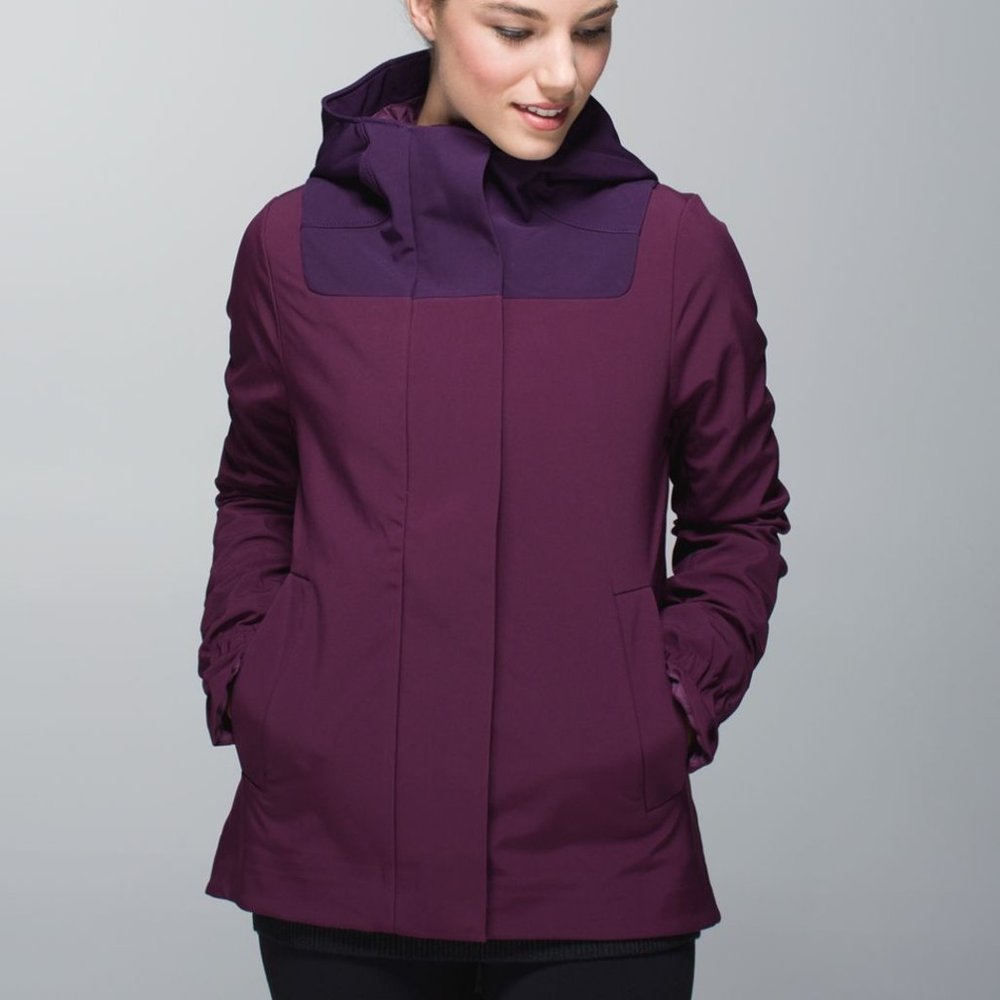Lululemon Studio Softshell *fleece lined Hooded Jacket in plum/deep zinfandel